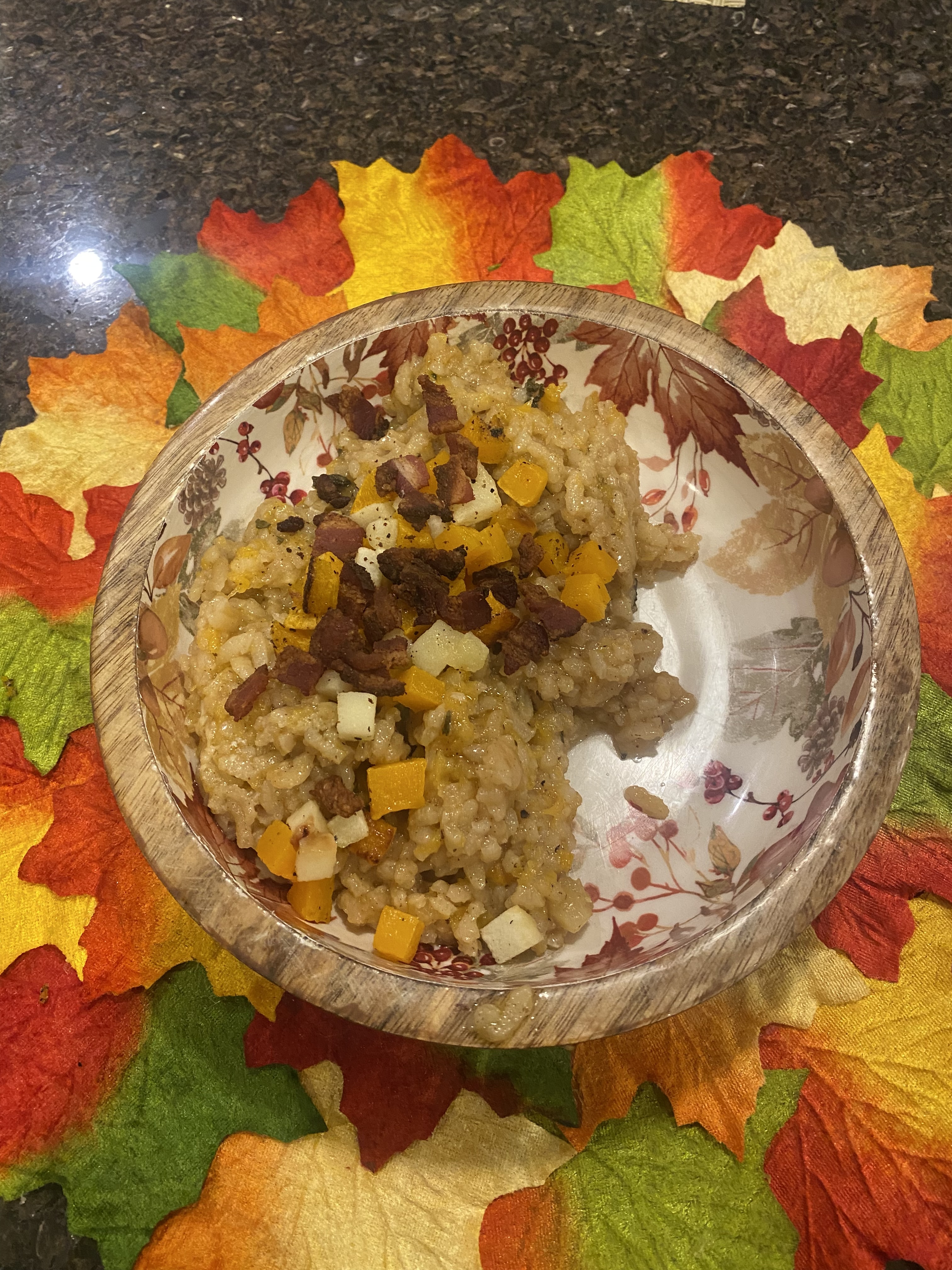 Apple Cider Risotto with bacon and butternut squash